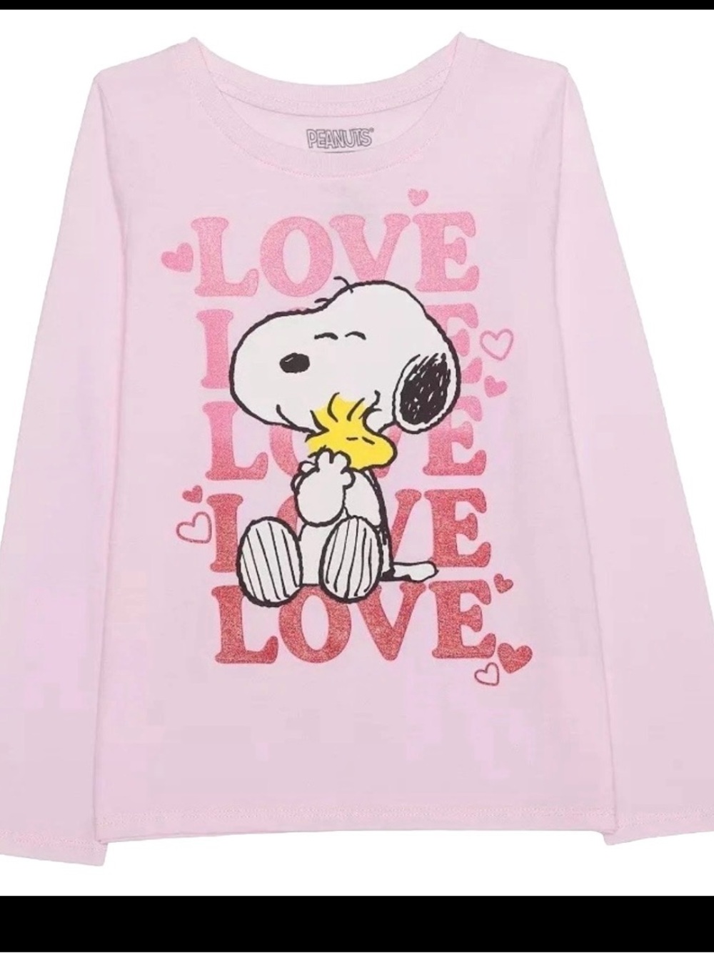 Peanuts Girls Light Pink Snoopy & Woodstock 'LOVE' Long Sleeve Tee